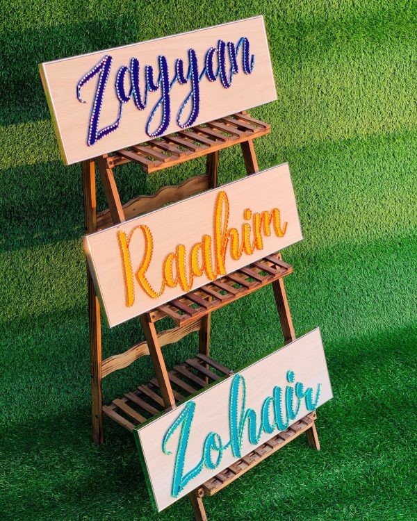 Customised name plates delivered — custom string art Pakistan handmade by Woody Strings Lahore Pakistan