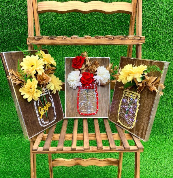 Fairy lights floral jars — custom string art Pakistan handmade by Woody Strings Lahore Pakistan