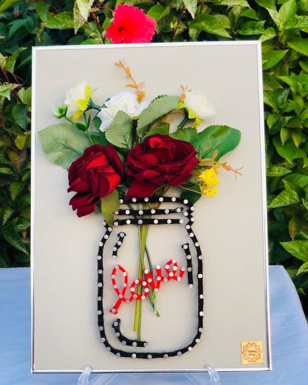 Floral mason jars — custom string art Pakistan handmade by Woody Strings Lahore Pakistan