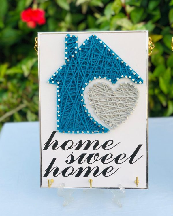 Home sweet home keyholders — custom string art Pakistan handmade by Woody Strings Lahore Pakistan