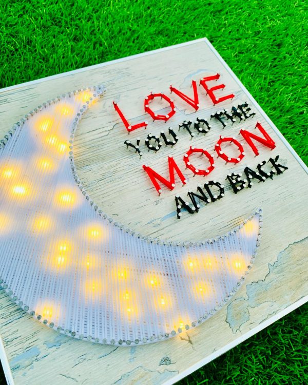 Love you to the moon and back — custom string art Pakistan handmade by Woody Strings Lahore Pakistan