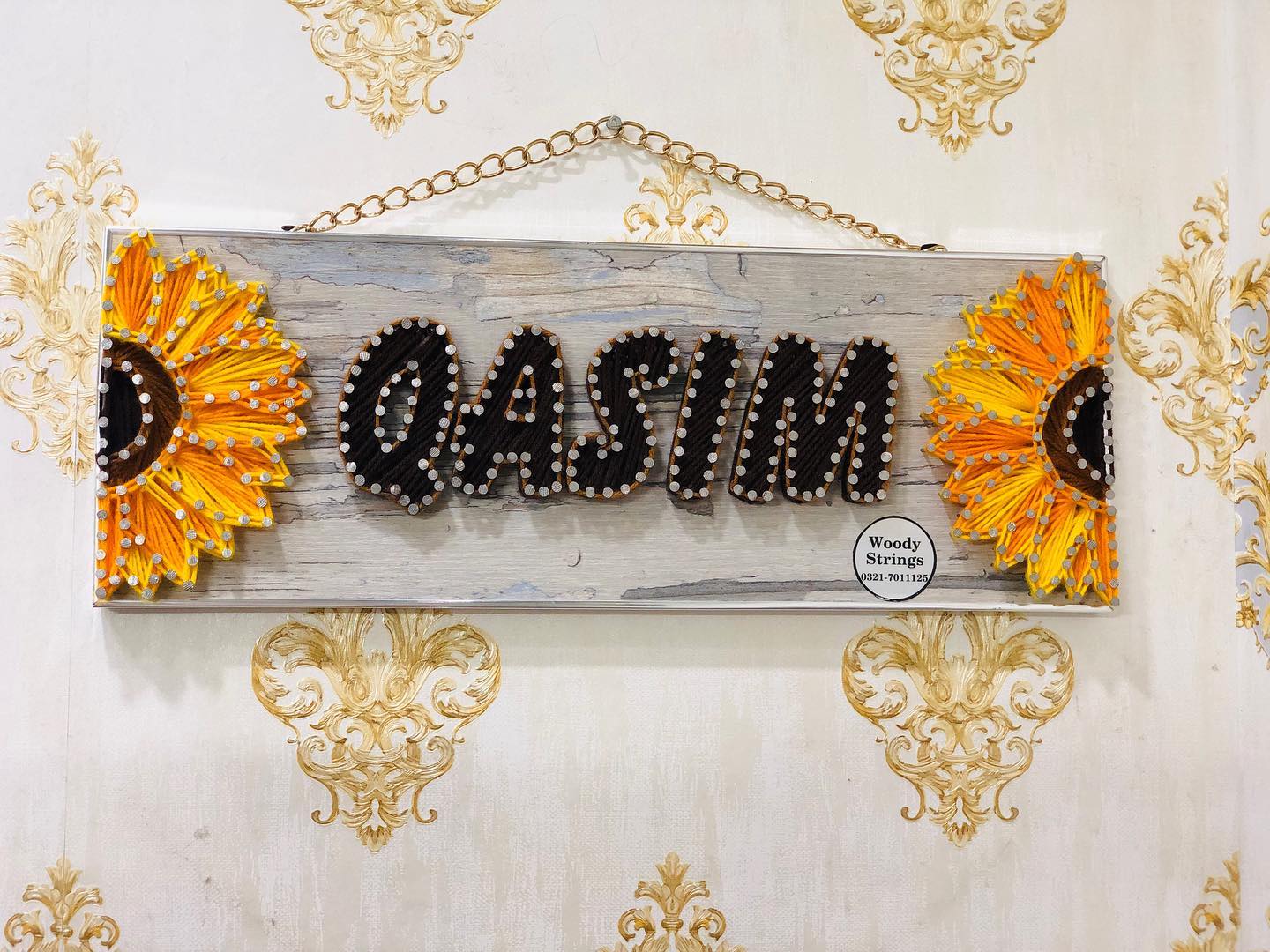 Our signature sunflower nameplates are the new talk of the town — custom string art Pakistan handmade by Woody Strings Lahore