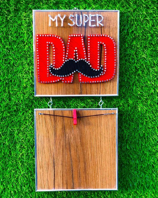 2 step Super dad frame with picture hanging clip — custom string art Pakistan handmade by Woody Strings Lahore Pakistan