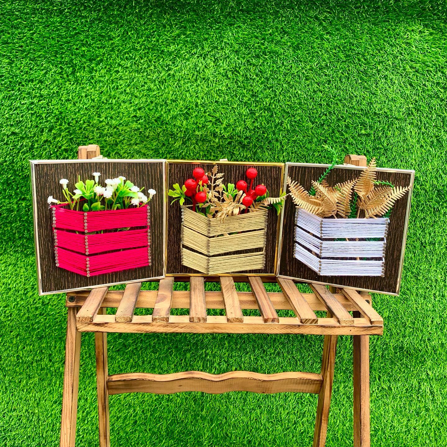 String art Crate planters — custom string art Pakistan handmade by Woody Strings Lahore Pakistan